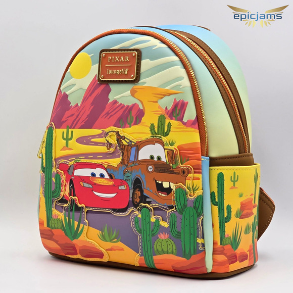 Loungefly Disney Pixar Cars Lightning McQueen and Mater Mini Backpack Bag New - Picture 3 of 6